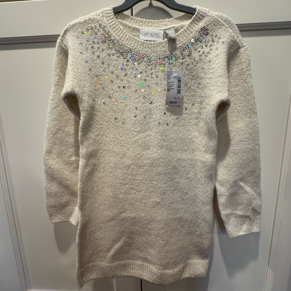 The Children's Place Cream Crew Neck Sweater Dress, size S (5-6) NWT